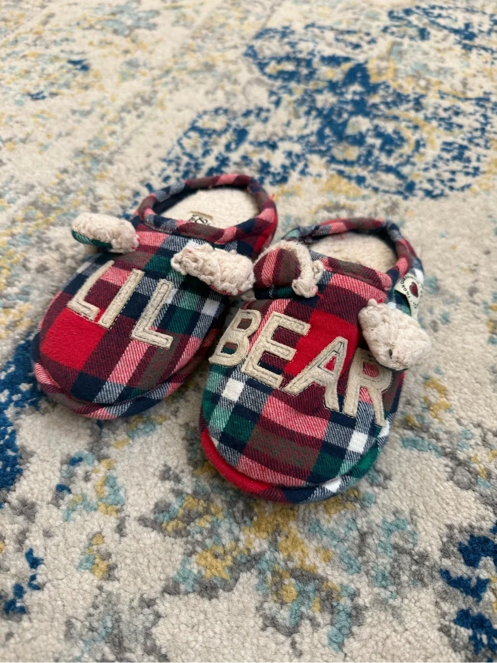 Plaid Lil Bear Baby Slippers - Red & Green